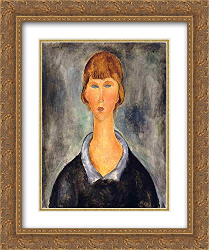 20x24 Gold Ornate Framed Amedeo Modigliani Young Woman Portrait - Double Matted Museum Art Print for Living Room & Office Decor | Classic Italian Oil Painting Reproduction