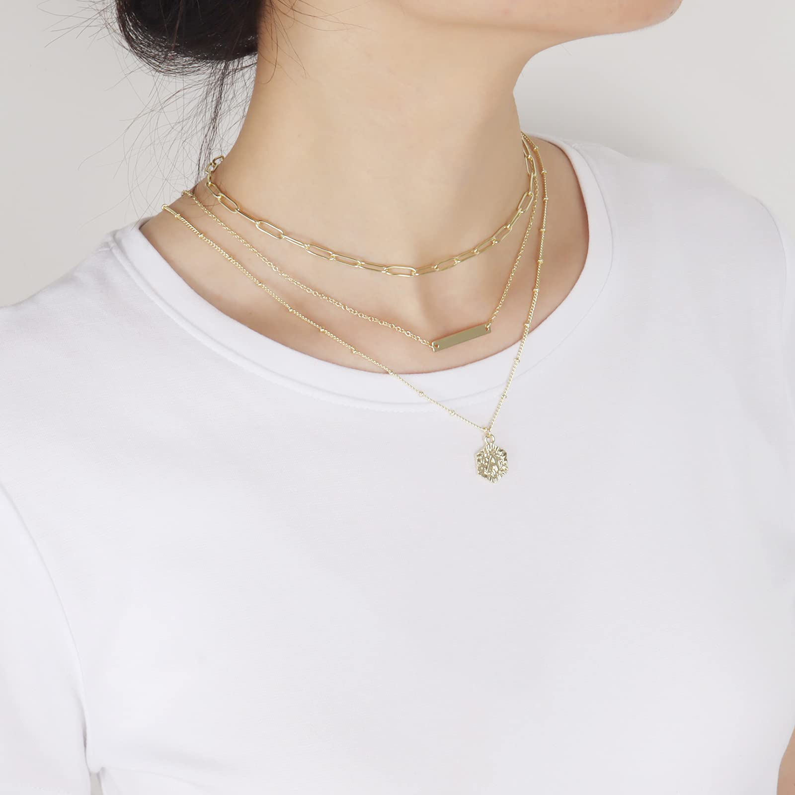 YANCHUN 14K Gold Plated Initial Necklace for Women - Layered Paperclip Link Chain Pendant Jewelry - Perfect for Birthday, Anniversary Gifts & Everyday Wear