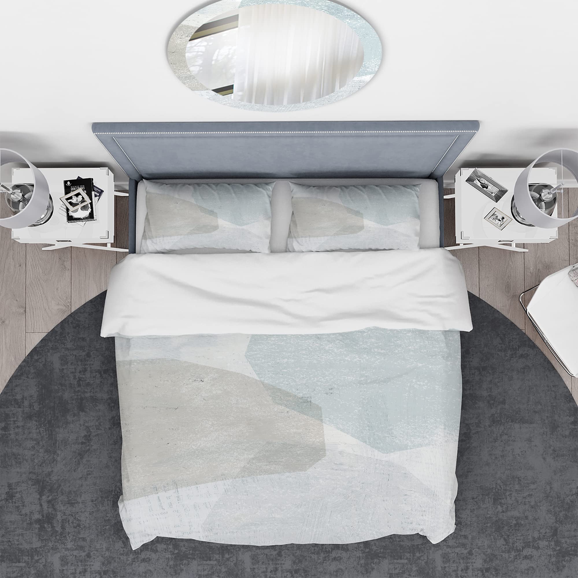 Modern Abstract Grey & White Duvet Cover Set Queen - 3 Piece Contemporary Bedding Collection in Beige for All Seasons | Perfect for Minimalist & Scandinavian Style Bedrooms