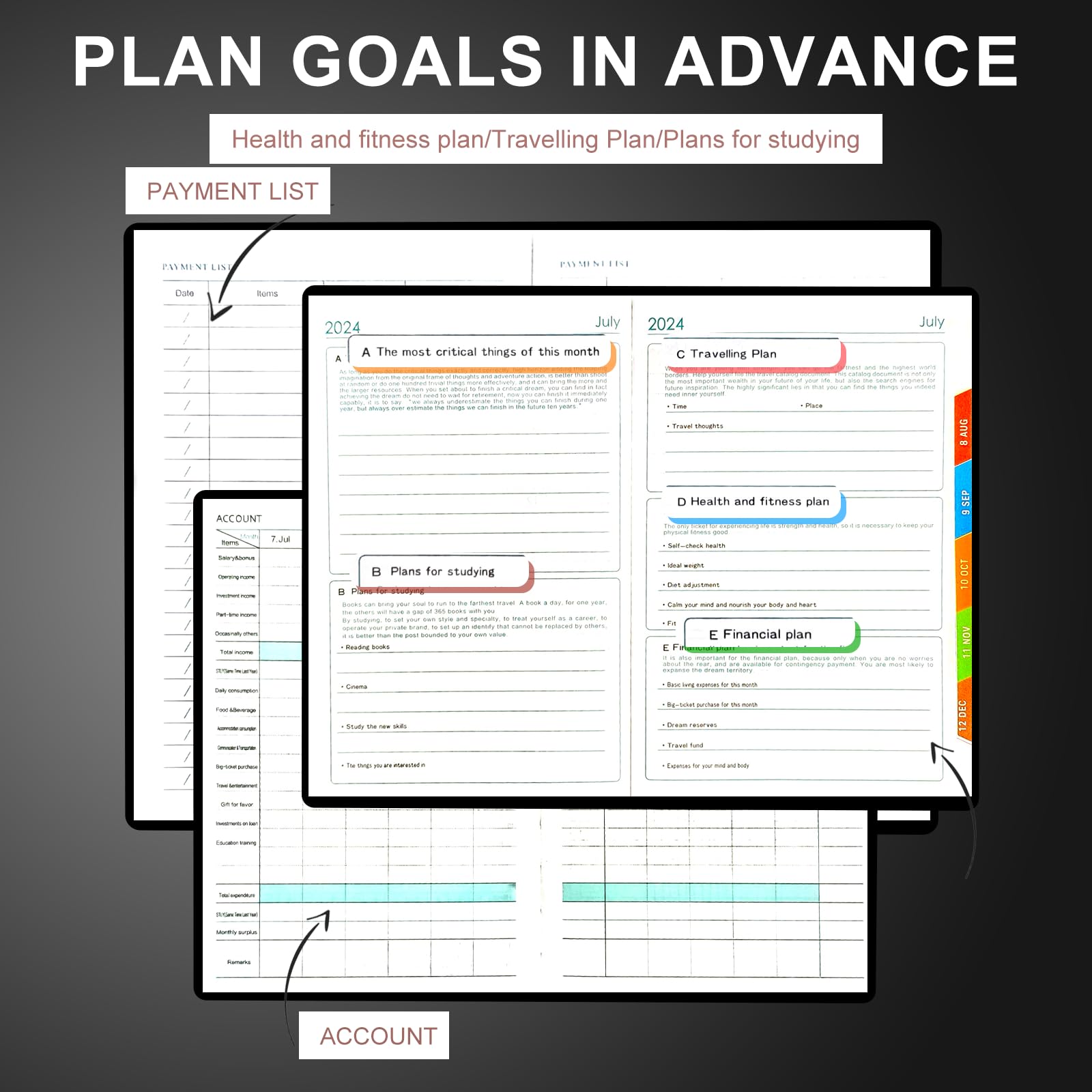 2024-2025 Daily Planner A5 Size | Mid-Year Academic Planner from 07/2024 to 06/2025 | Hard Cover with Colorful Monthly Tabs | Includes Pen Loop, Bookmark & Inner Pocket | Black | Perfect for Students, Professionals & Organizing Schedules