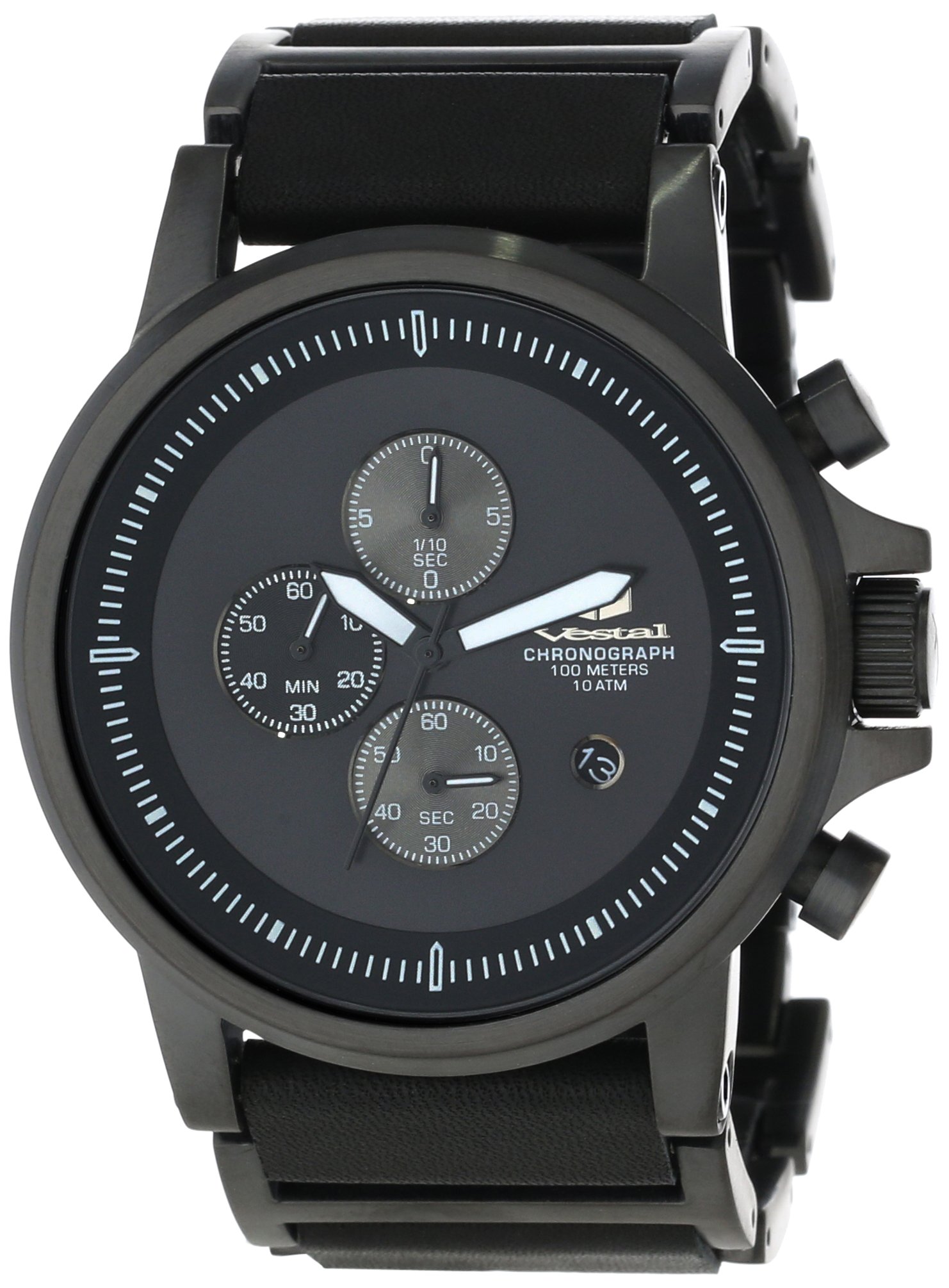 Vestal Men's PLE030 Black Ion-Plated Plexiglass Watch with Genuine Leather Strap - Stylish Dress Watch for Business, Formal Events & Everyday Wear