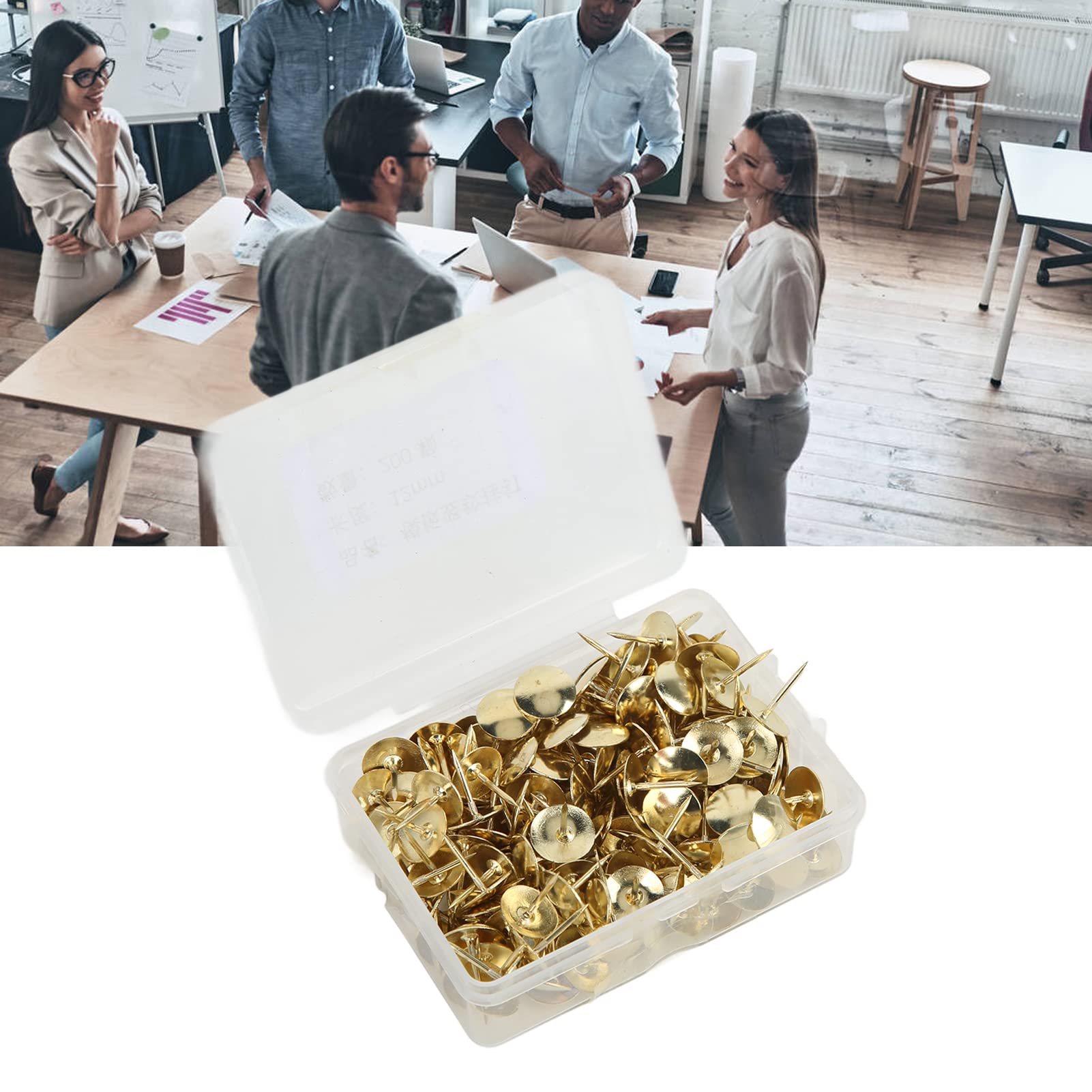 200Pcs Gold Thumb Tacks 1.2cm - Flat Push Pins for Cork Board, Bulletin Board, Office, Classroom & Home Decor - Durable Iron Thumbtacks for Wall Art, Photos & Notes Organization