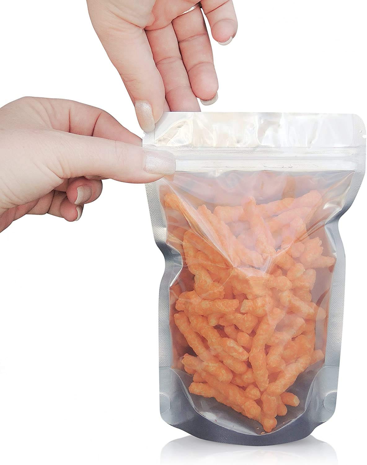6x9 Inch Stand Up Pouch Bags - 100 Pack Heavy Duty Food Storage Bags with Clear Front & Aluminum Foil Back | Resealable Ziplock & Heat Sealable | Perfect for Coffee, Snacks, Pet Food & Bulk Storage