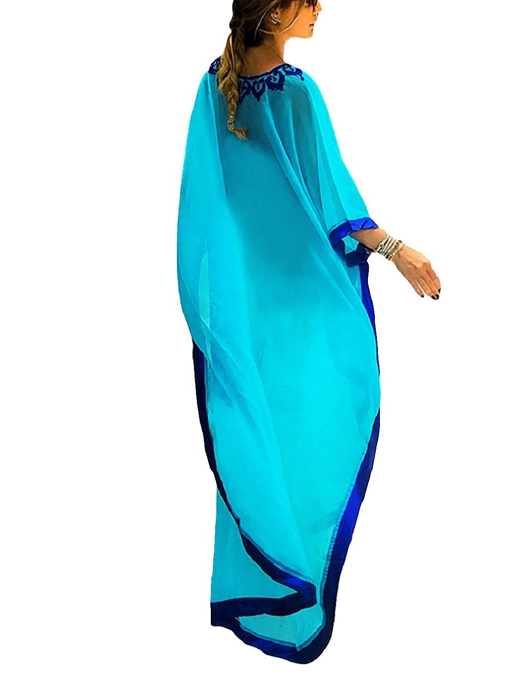 Eddoyee Women's Chiffon Loose Kaftan Dress - Beach Cover Up, Swimsuit Cover, Summer Boho Maxi Dress for Pool, Vacation & Resort Wear