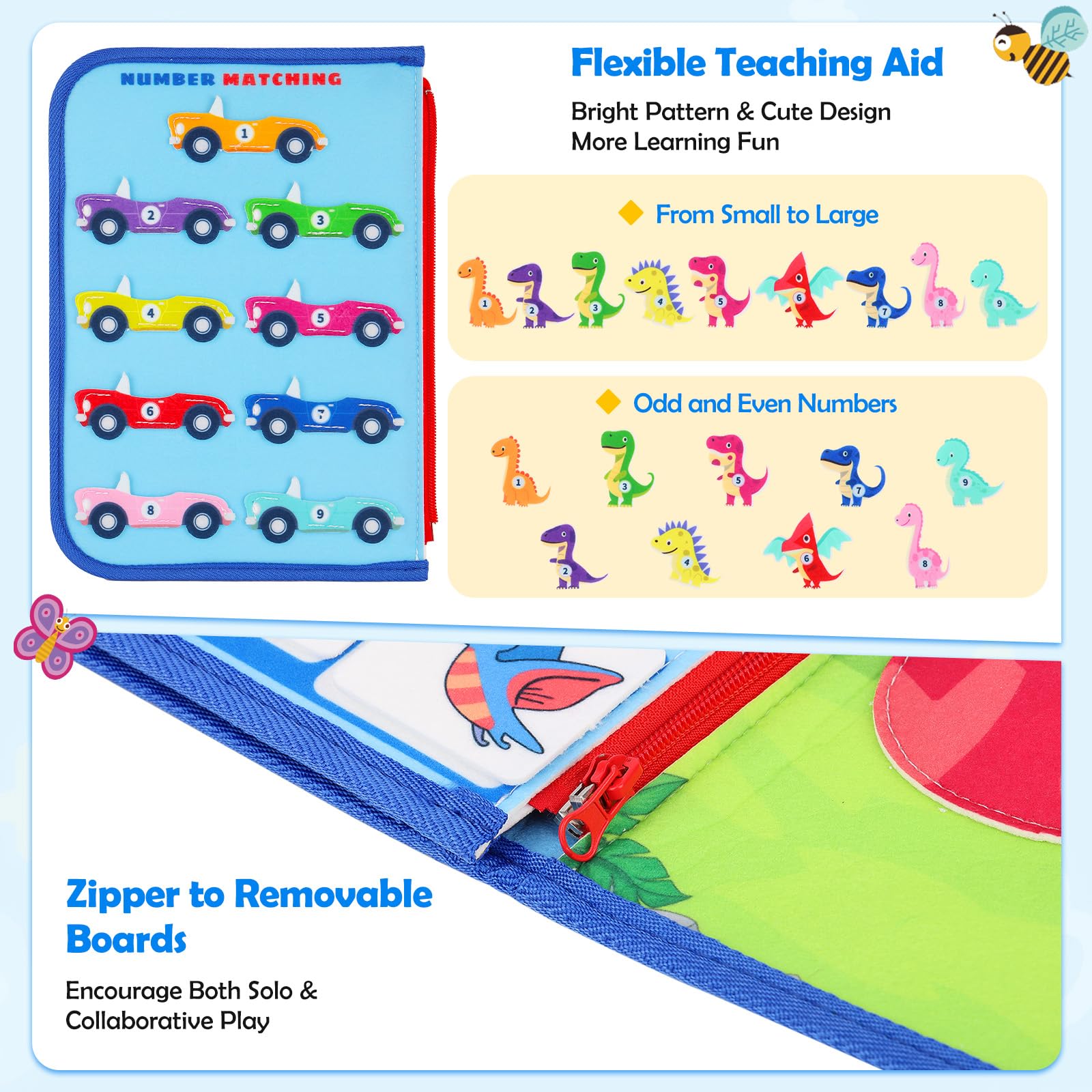 Dinosaur Busy Board - Montessori Sensory Toys for 3 4 5 Year Old Kids, Learning Activity Board for Toddlers with Autism, Fine Motor Skills Development Toy | Perfect Travel Toy for Airplane, Car & Road Trips