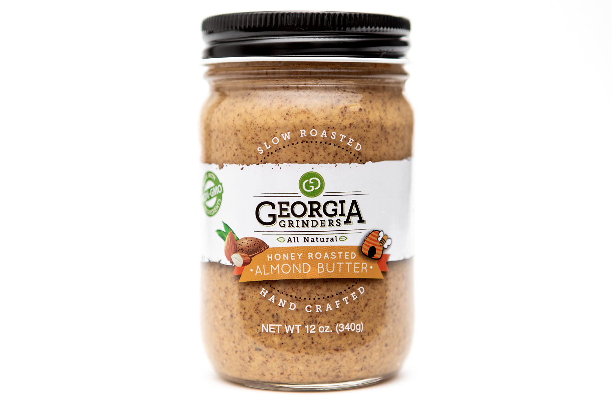 Georgia Grinders Honey Roasted Chunky Almond Butter 12oz (12-Pack) - Gluten Free, Non-GMO, Keto, Vegan, Kosher, No Added Oils - Perfect for Smoothies, Toast & Healthy Snacking