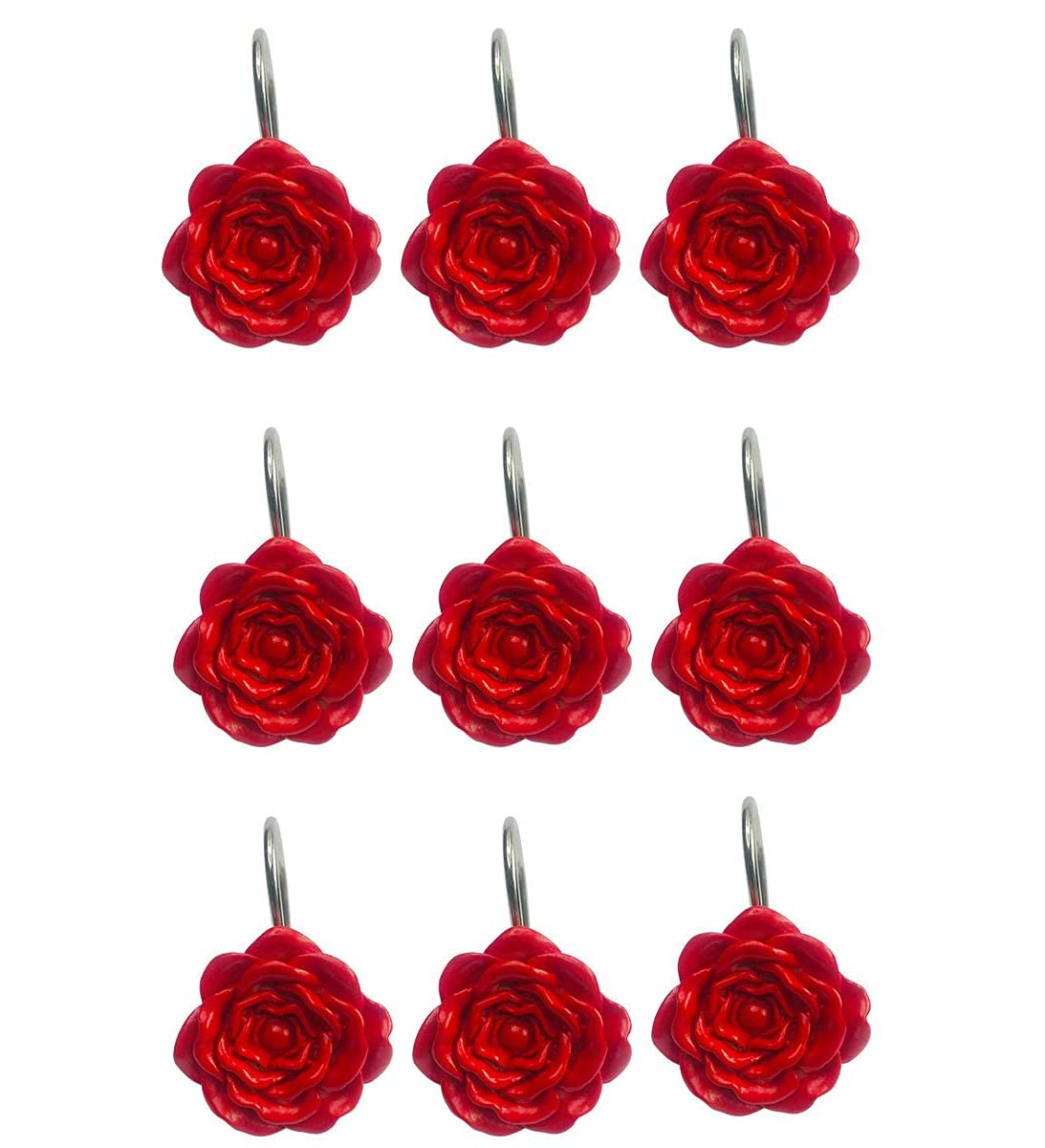 12 Pcs Rose Flower Shower Curtain Hooks - Decorative Resin Pendants with Rustproof Stainless Steel Rings for Bathroom, Bedroom & Dorm - Elegant Floral Shower Curtain Hooks for Home Decor & Gift Ideas