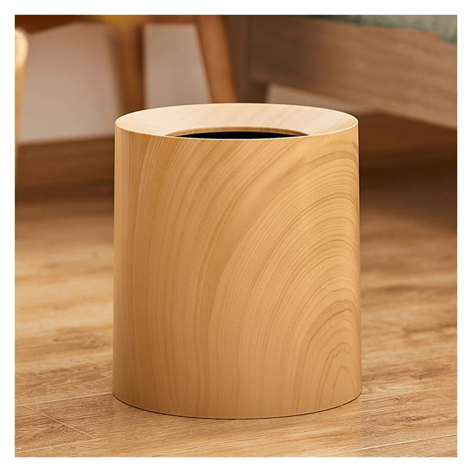 Modern Wood Grain Trash Can - Simple & Creative Plastic Garbage Bin for Bedroom, Living Room, Office | Light Luxury Waste Basket with Light Wood Grain Finish | Perfect for Home, Kitchen & Bathroom Organization