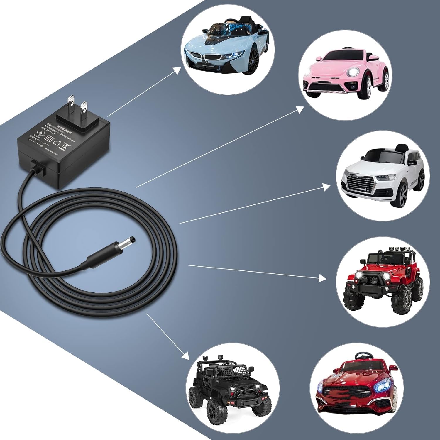 Best 12V Battery Charger for Kids Ride On Cars - 12 Volt Power Wheels Replacement Charger with LED Indicator - Compatible with Best Choice Products, Wrangler SUV, Kid Trax & Dynacraft - Perfect for Indoor/Outdoor Electric Toy Vehicles