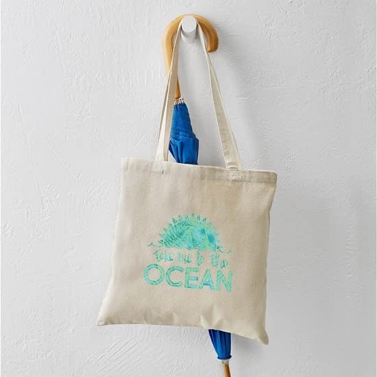 Take Me To The Ocean Print Tote Bag - Natural Canvas Reusable Shopping Bag for Beach, Grocery & Everyday Use | Eco-Friendly Cotton Tote