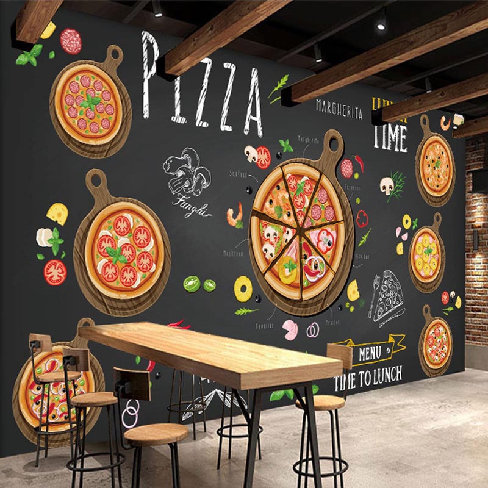 Modern Pizza Pattern Wall Mural - Large Removable Peel & Stick Wallpaper (177x126 Inch) for Restaurant, Nursery, Bedroom & Living Room Decor - Easy DIY Home Art Sticker for Kitchen, Cafe & Dining Room Wall Design