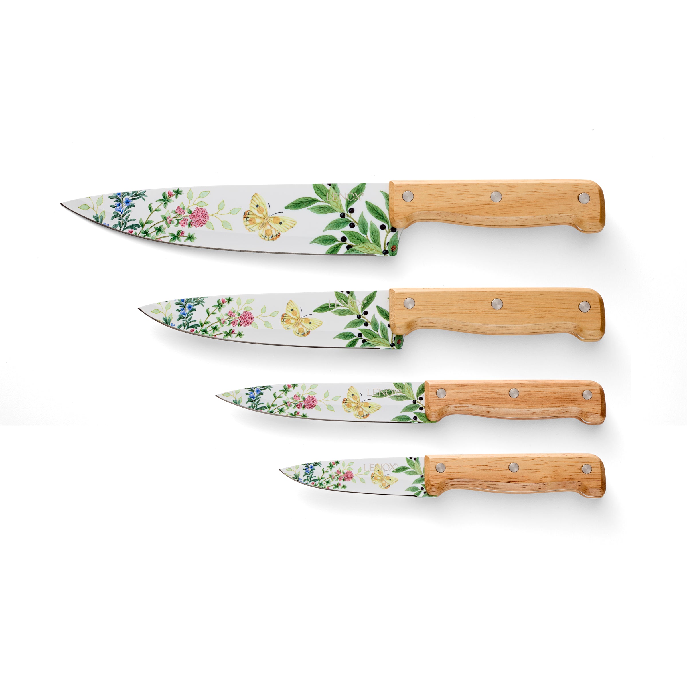 Butterfly Meadow Herbs 4-Piece Stainless Steel Cutlery Set - Knife Fork Spoon Set for Kitchen, Camping, Picnic & Outdoor Dining