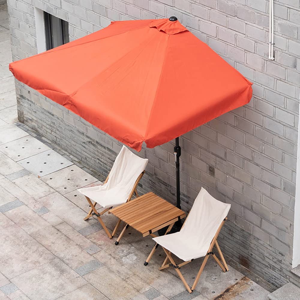 Rectangular Outdoor Wall Umbrella - Half Patio Umbrella with Decorative Fringe, Portable Crank Balcony Garden Sunshade in Orange - Perfect for Poolside, Terrace, and Outdoor Dining Areas