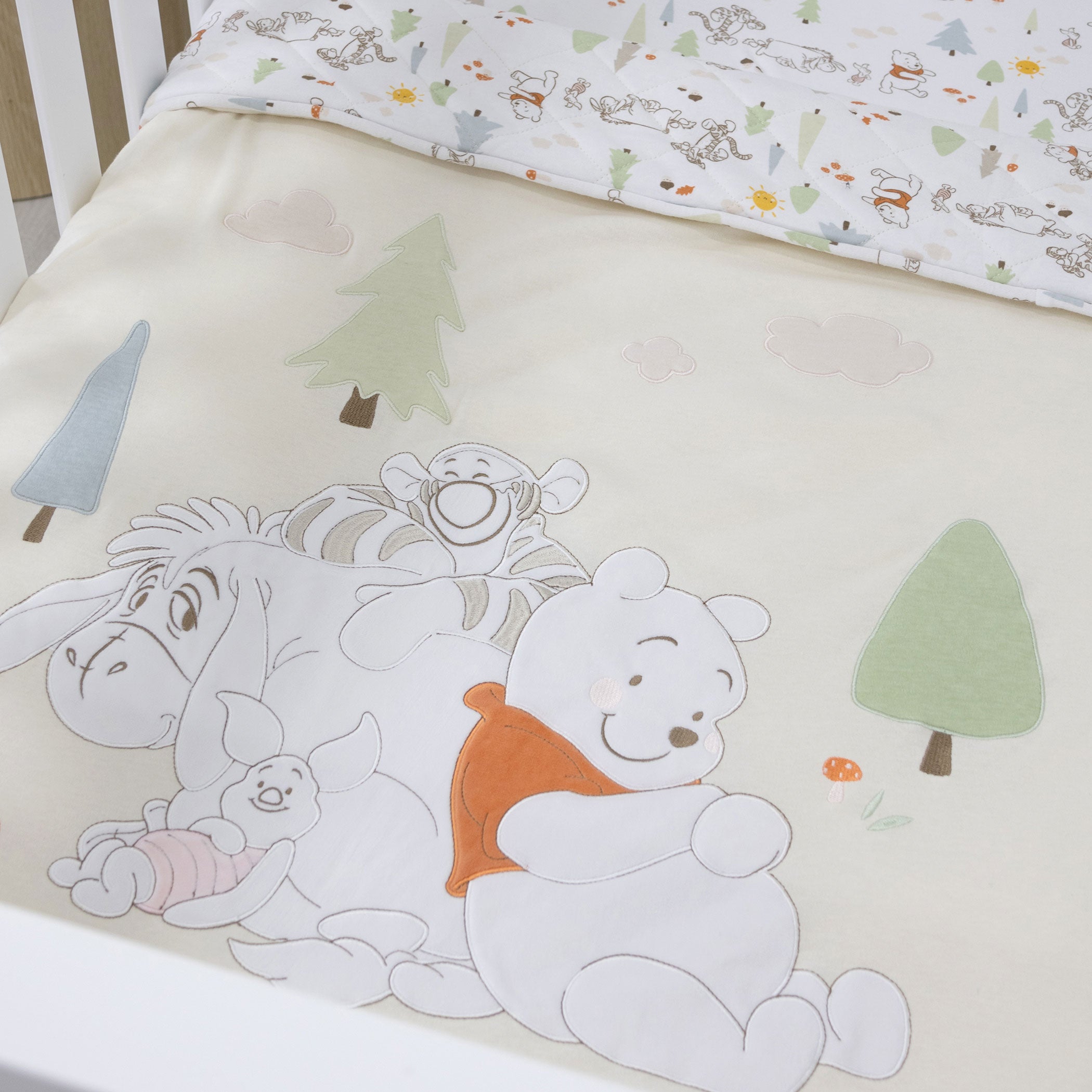Disney Winnie the Pooh Reversible Baby Cot Quilt - Soft Nursery Bedding for Boys & Girls - Perfect for Cribs, Toddler Beds & Nursery Decor