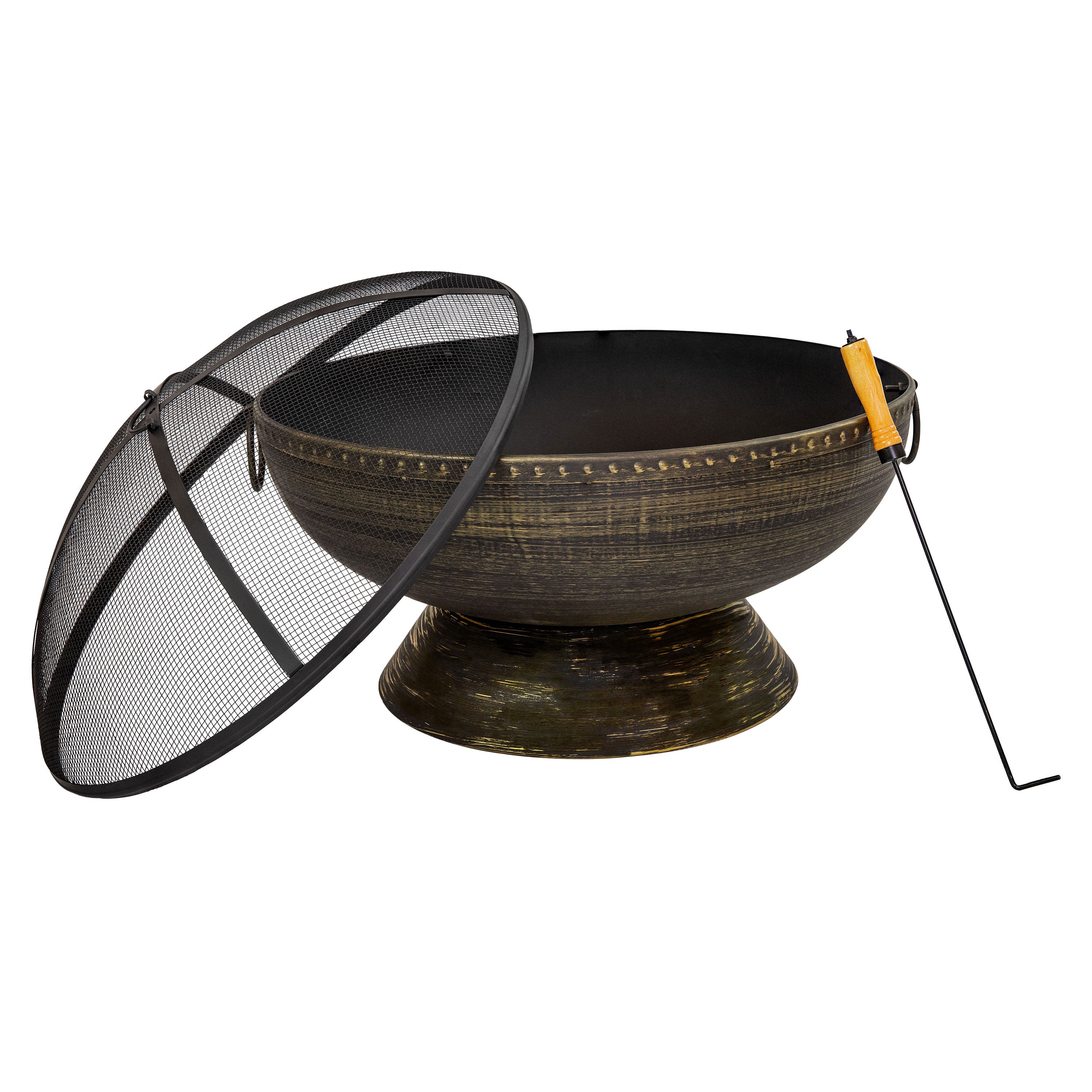 Sunnydaze 30-Inch Royal Outdoor Steel Fire Pit with Spark Screen & Poker - Heavy Duty Backyard Bonfire, Camping, Patio, Garden, and Beach Fire Pit for Year-Round Use