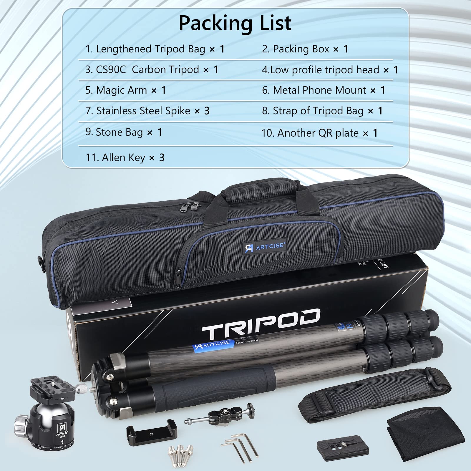 40mm Lightweight Compact Carbon Fiber Tripod with 52mm Low Profile Ball Head - Heavy Duty 10-Layer Carbon Travel Camera Stand, Detachable Monopod - Includes Stone Bag, Magic Arm & Phone Clip (Max Load 30kg) - Perfect for Travel Photography, Vlogging, and Outdoor Adventures