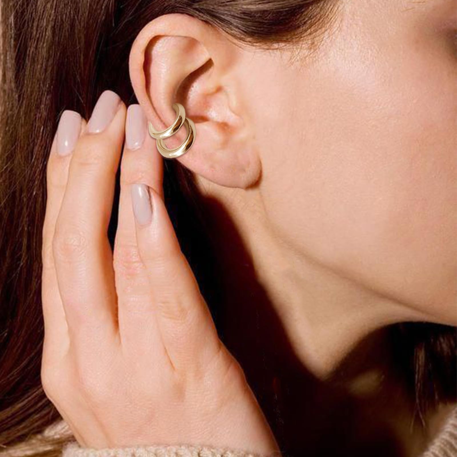 Chunky Gold & Silver Clip-On Ear Cuffs for Women - Non-Pierced Cartilage Earrings, Huggie Hoop Wrap Ear Jewelry - Perfect for Parties, Weddings & Everyday Wear