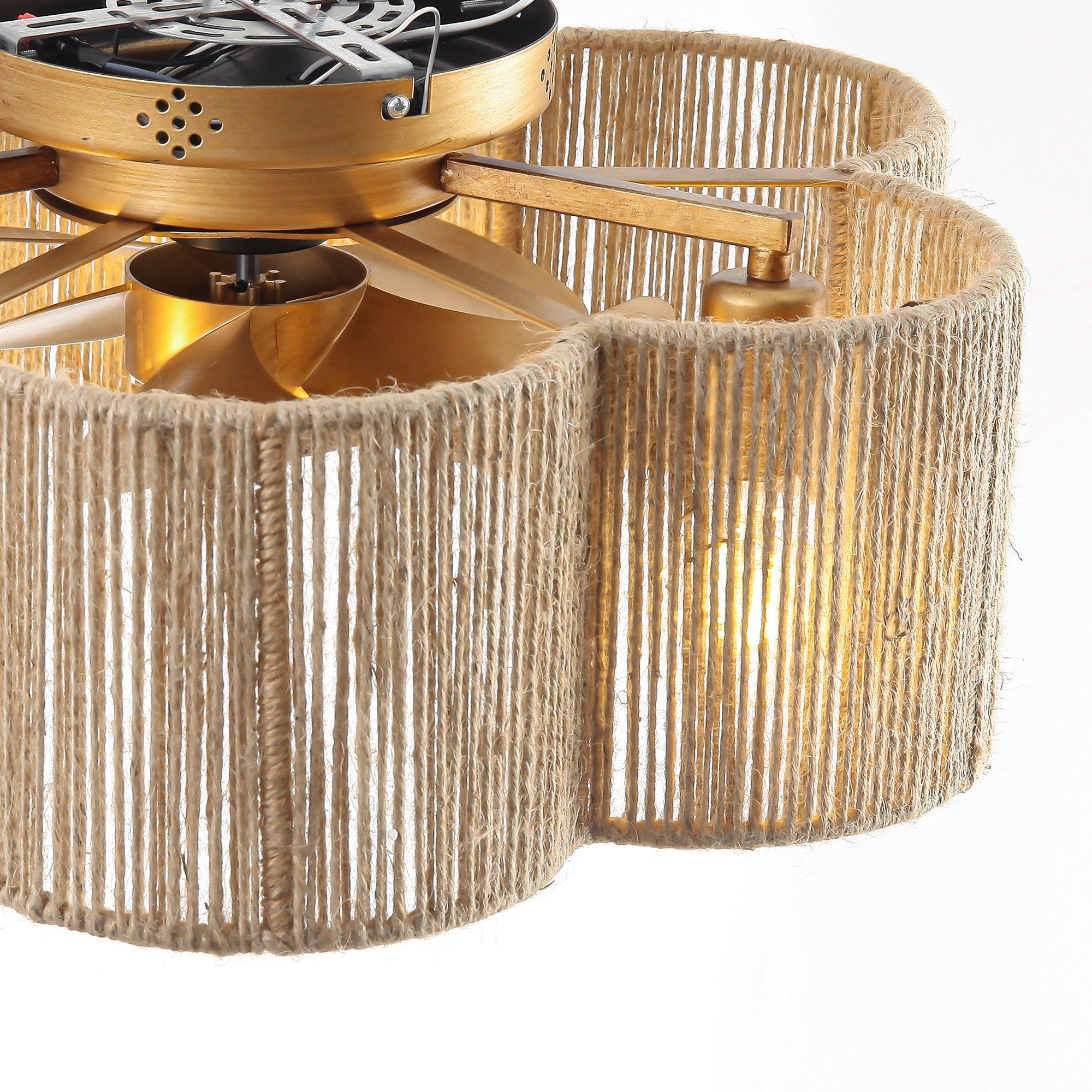 21 Inch Golden Farmhouse Rattan Ceiling Fan with Light - Remote & APP Control, Flower Shape Design for Living Room, Bedroom, and Patio