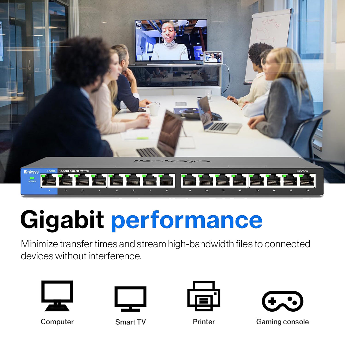 Linksys 16 Port Gigabit Ethernet Switch - High Speed Network Hub for Home Office, Gaming & Streaming | Plug & Play Unmanaged Switch for Reliable Connectivity