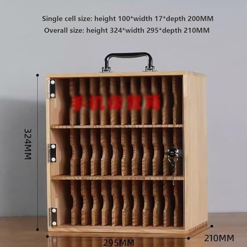 Solid Wood Wall-Mounted Phone Storage Cabinet with Transparent Door & Lock - Secure Mobile Phone Organizer for Students, Staff & Office Use - Perfect for Classrooms, Meetings & Workspaces