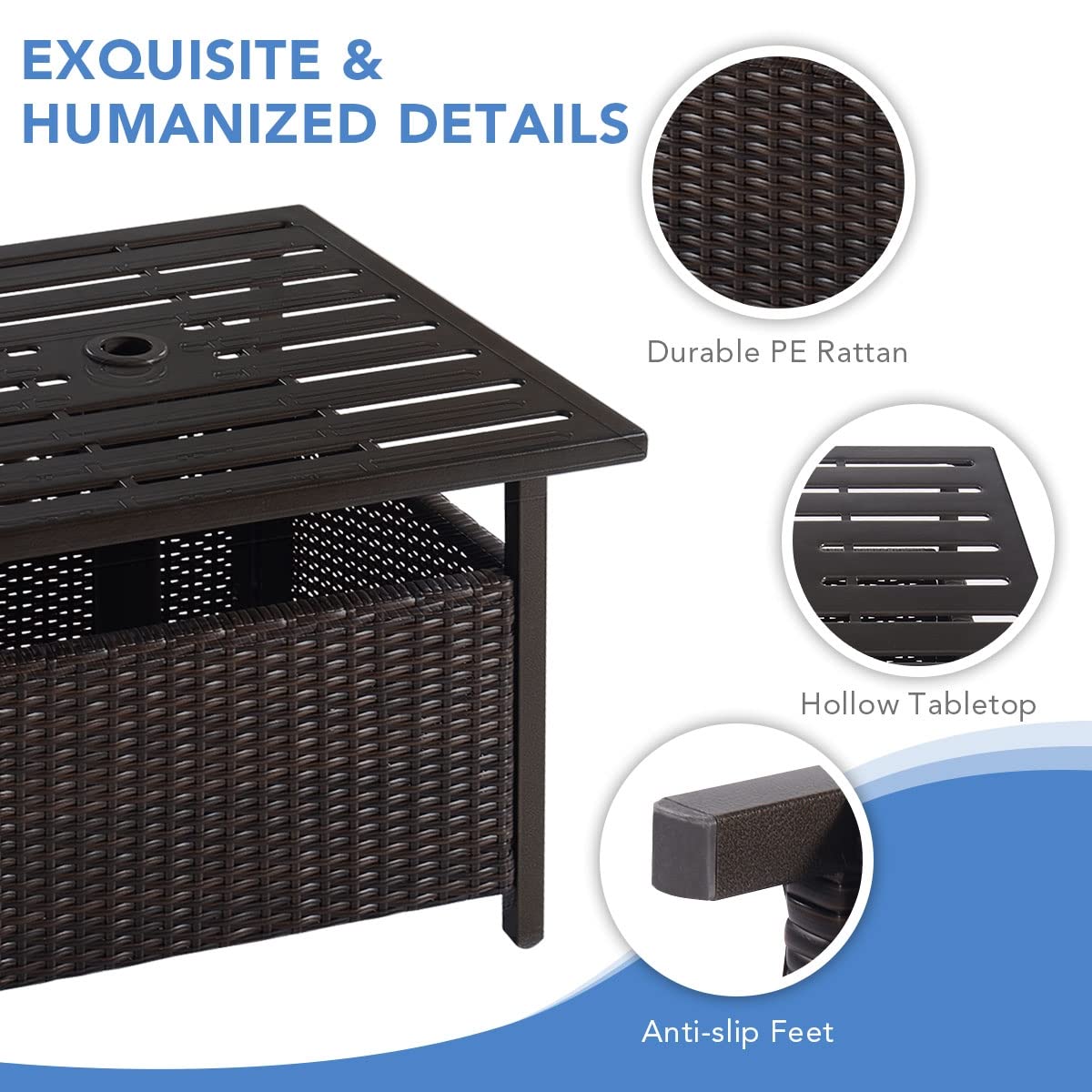 Outdoor Bistro Table - Rattan Wicker & Steel Side Deck Dining Table with Umbrella Hole - Perfect for Patio, Garden, and Poolside Dining