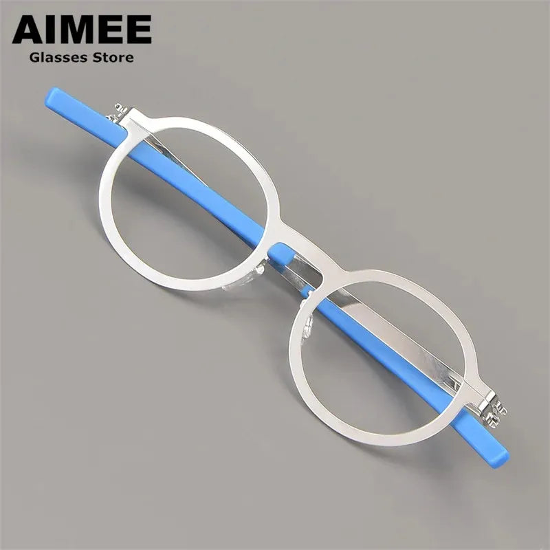 Aimee Women's Full Rim Round Screwless Stainless Steel Eyeglasses Frame 61002 - Lightweight & Durable for Office, Reading & Fashion Accessories