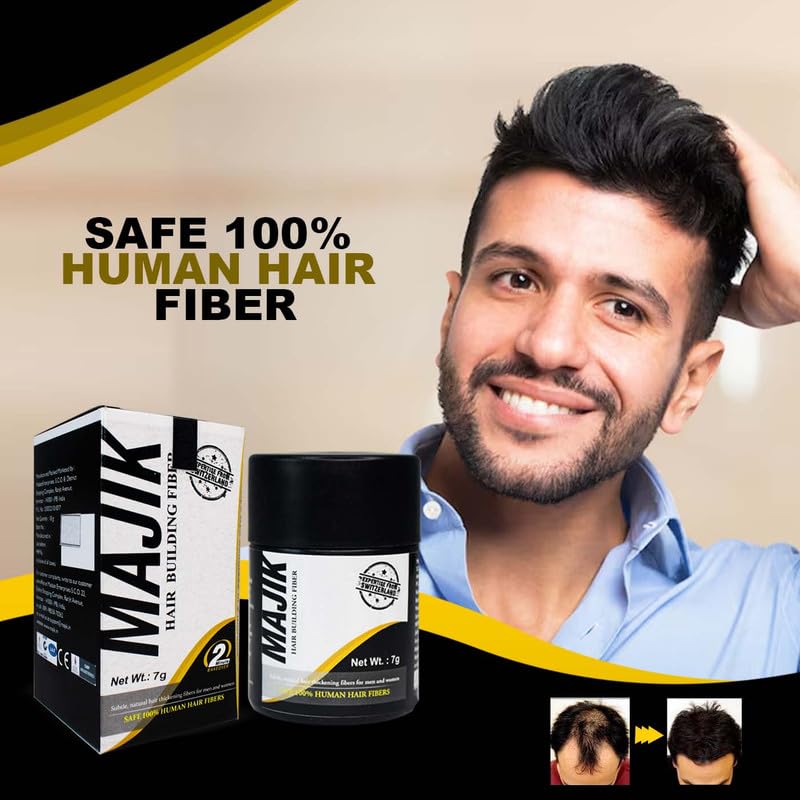 Majik 100% Human Hair Fiber for Men & Women - Natural Black, 7g (1 Pack) - Perfect for Hair Thickening & Styling, Instant Volume & Natural Look