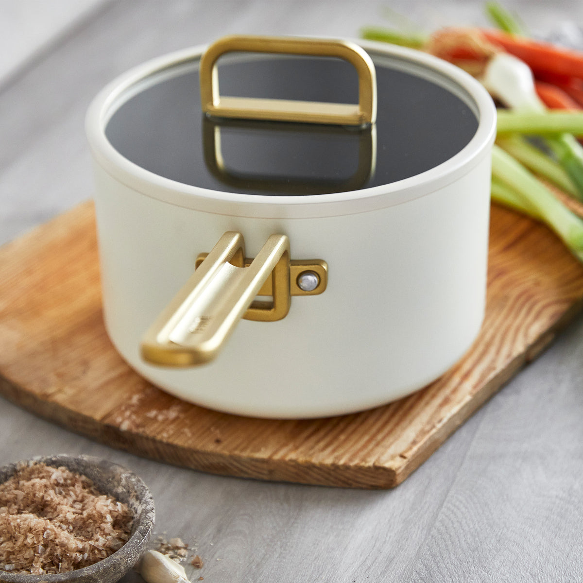 Stanley Tucci™ Ceramic Nonstick 4-Piece Cookware Set with Free Cookbook | Carrara White | Perfect for Home Cooking, Gifts & Professional Chefs