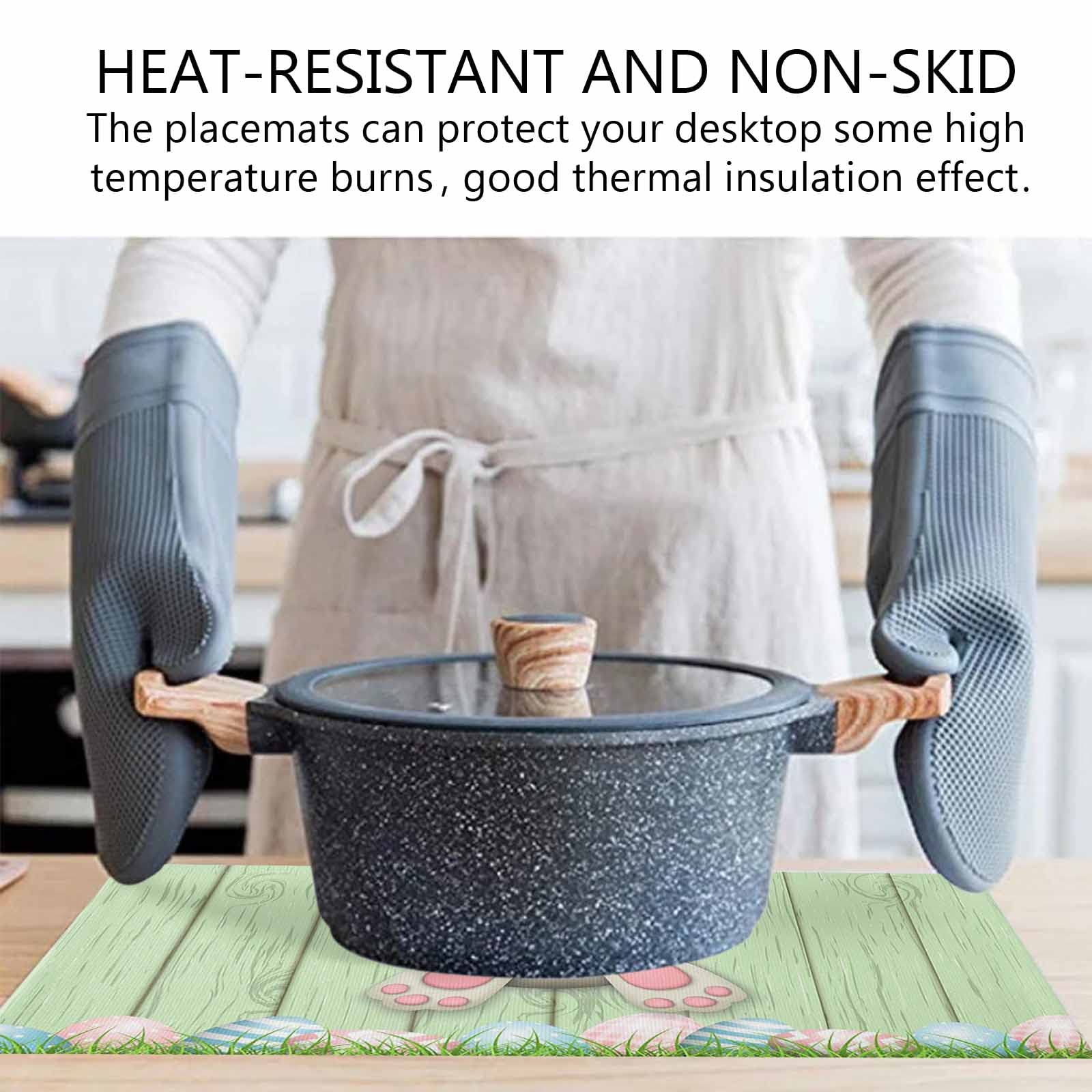 Easter Placemats Set of 4 - Waterproof & Wipeable Bunny Egg Design Spring Table Mats for Kitchen & Dining Decor | Perfect for Easter Brunch, Holiday Gatherings & Spring Celebrations