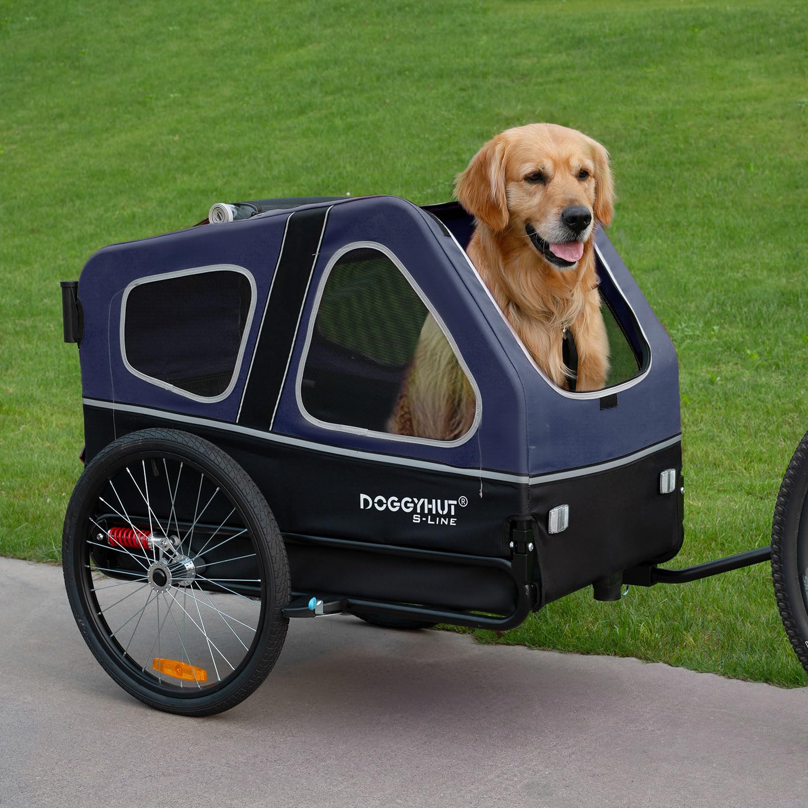 DOGGYHUT® S-Line XL Pet Bike Trailer & Stroller for Large Dogs Up to 100 lbs - Foldable Dog Cart with Suspension Wheels, Low Center Gravity & Parking Brakes - Perfect for Cycling, Jogging & Outdoor Adventures with Your Dog