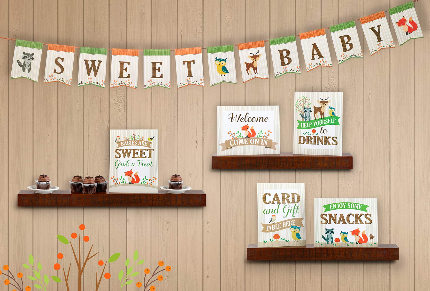 Lillian Rose Woodland Baby Shower Bunting Banner - Neutral Gender Nursery Decor, 74 Inch Forest Animals Garland for Baby Shower, Gender Reveal, Nursery Wall Decoration