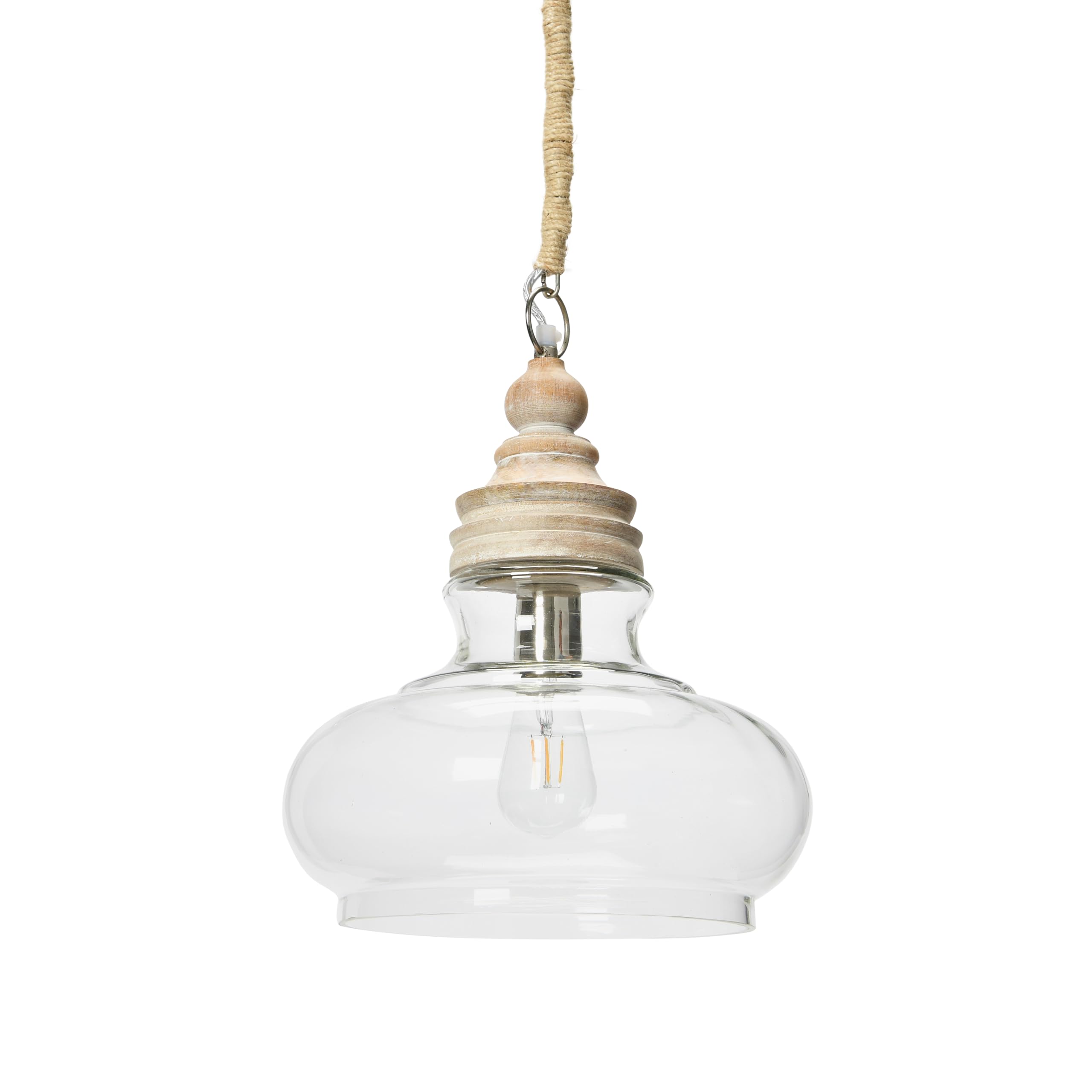 Creative Co-Op Modern Glass & Mango Wood Ceiling Pendant Light Fixture - Farmhouse, Dining Room, Kitchen Island Lighting Decor