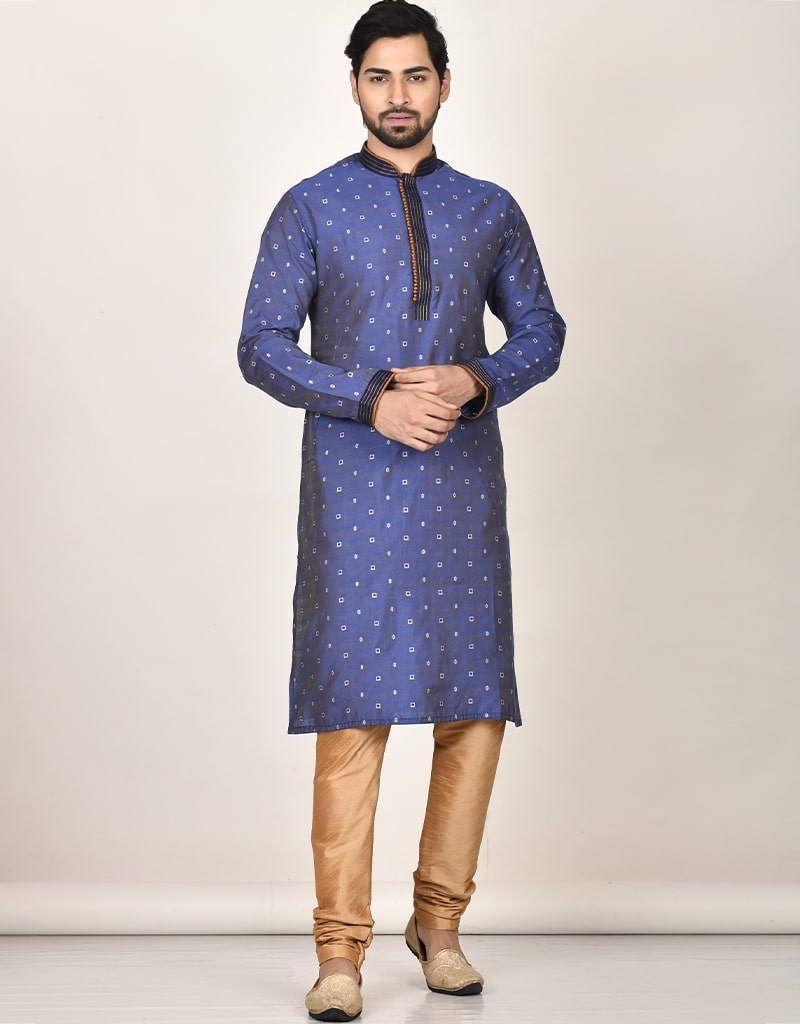 Blue Cotton Kurta with Fantom Payjama Set for Men - Comfortable Traditional Indian Outfit for Festivals, Weddings & Casual Wear