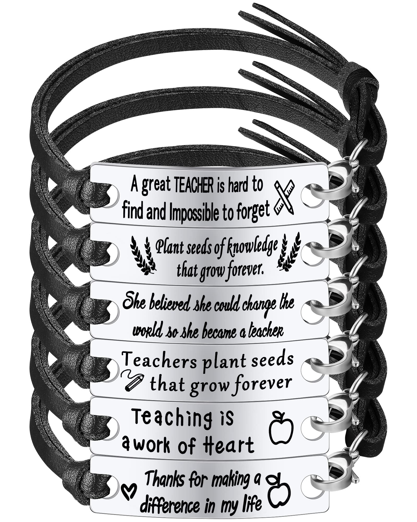 MTLEE 6-Piece Teacher Bracelet Set - Inspirational Jewelry Gift for Women & Men - Perfect for Teacher Appreciation Week, Graduation & End of School Term - Ideal for Educators, Mentors & School Staff