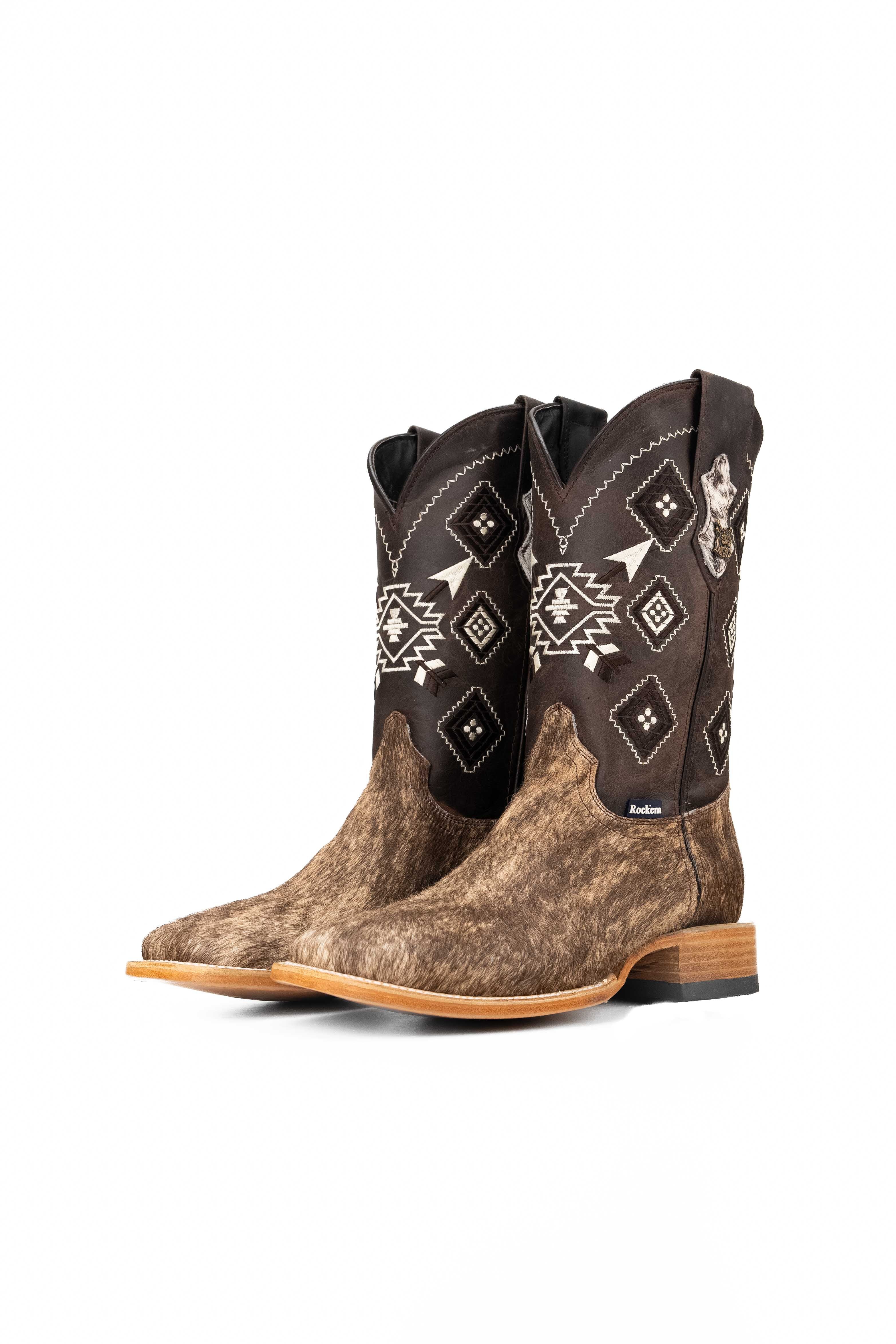 Authentic Men's Cowhide Square Toe Cowboy Boots - Size 9.5 - Western Style Boots for Rodeo, Country Dancing & Outdoor Adventures