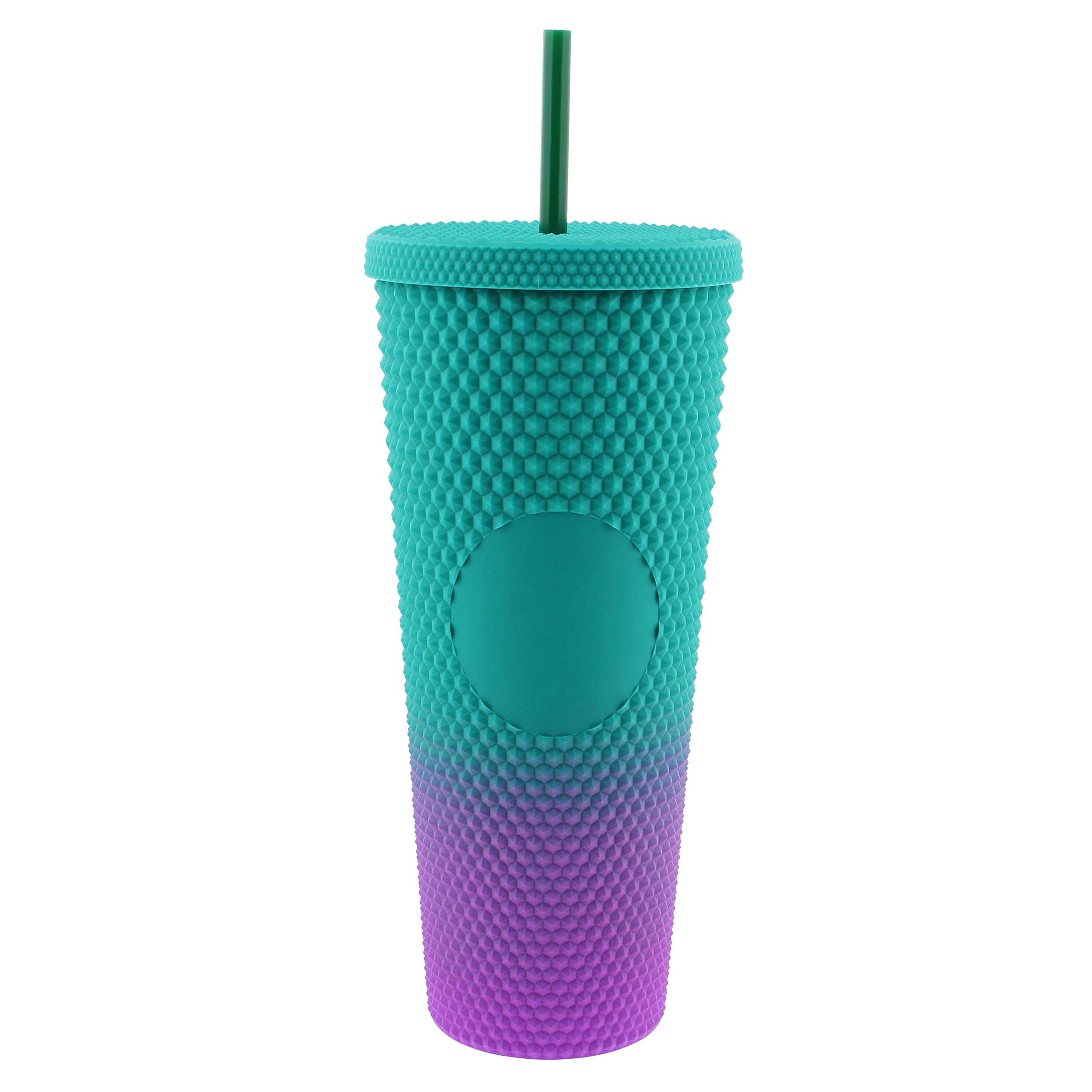 24 oz Matte Teal to Purple Studded Tumbler with Lid & Straw - Insulated Iced Coffee Cup & Water Bottle for Office, Gym, Travel & Outdoor Activities