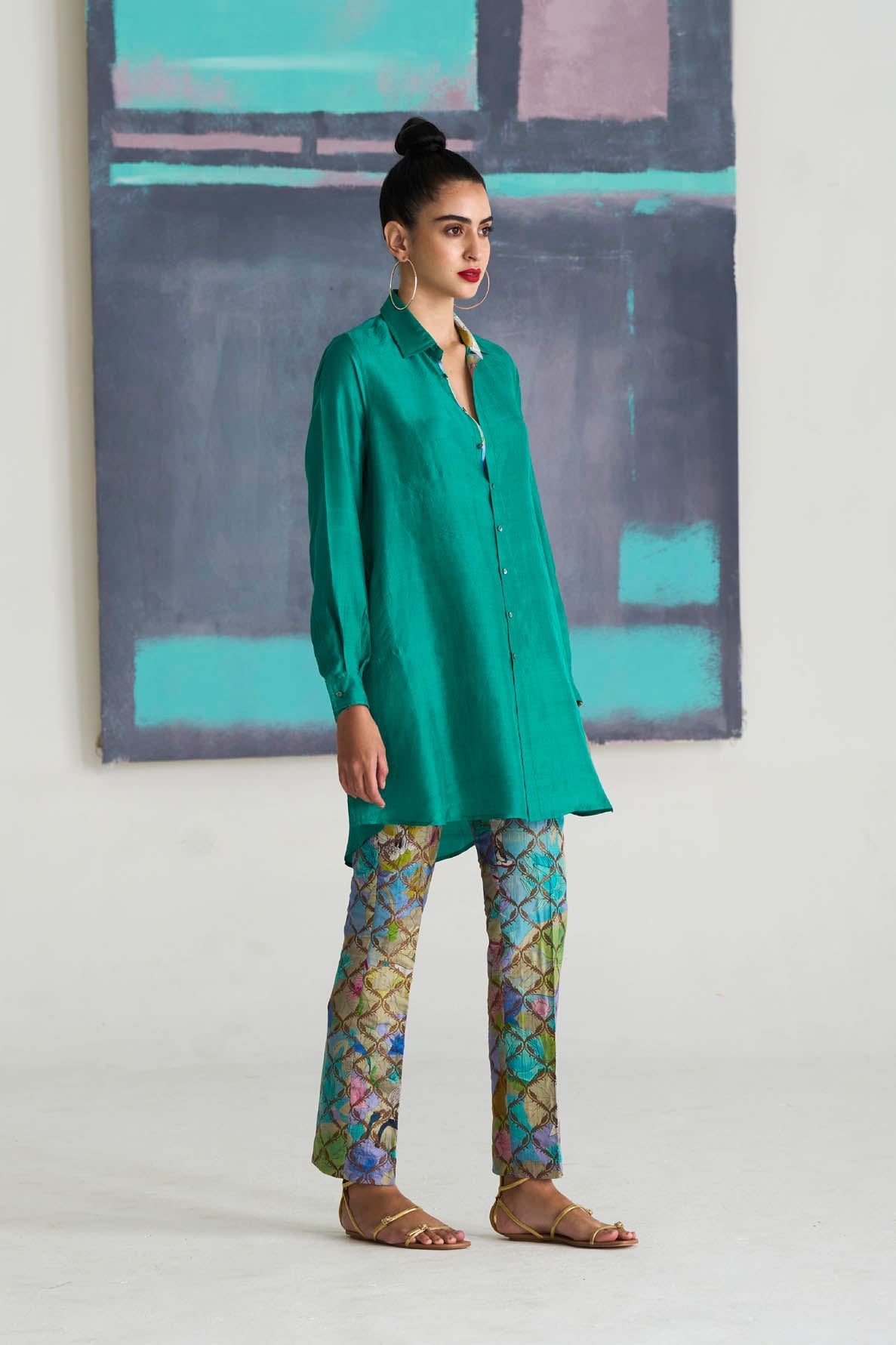Premium Oversized Silk Shirt in Aqua Green - Elegant Loose Fit Blouse for Women - Perfect for Casual Outings, Office Wear & Special Occasions