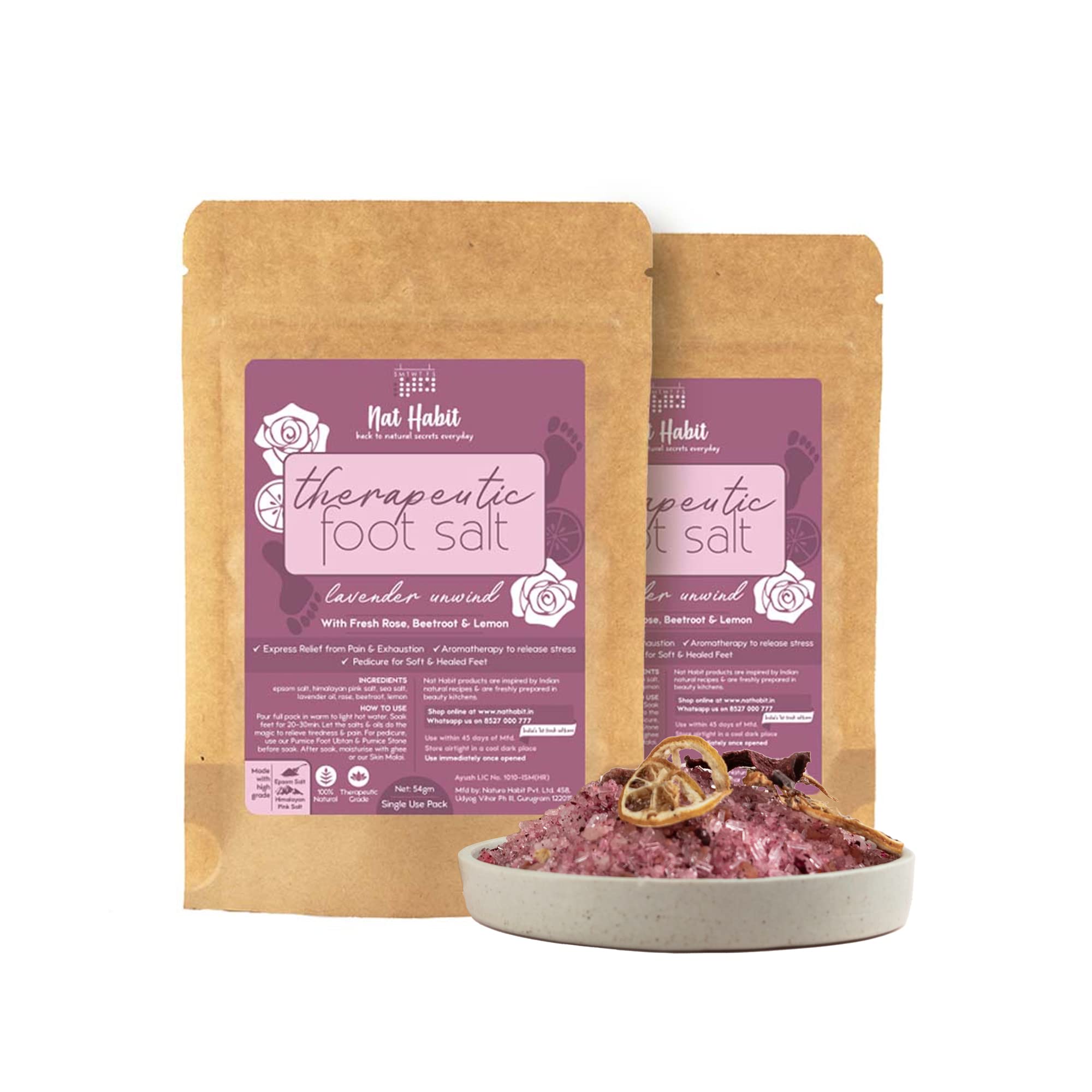 Nat Habit Fresh Lavender Unwind Foot Soak with Epsom Salt & Himalayan Pink Salt | Pain Relief & Inflammation Reduction | Detoxifying Aromatherapy Foot Bath | Perfect for Relaxation, Spa Days & Post-Workout Recovery | Pack of 2