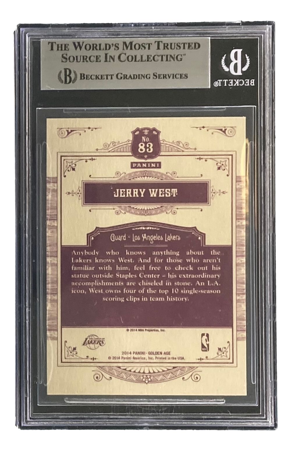Jerry West Autographed 2014 Panini Golden Age #83 Los Angeles Lakers Basketball Trading Card - Perfect for NBA Memorabilia Collectors and Lakers Fans