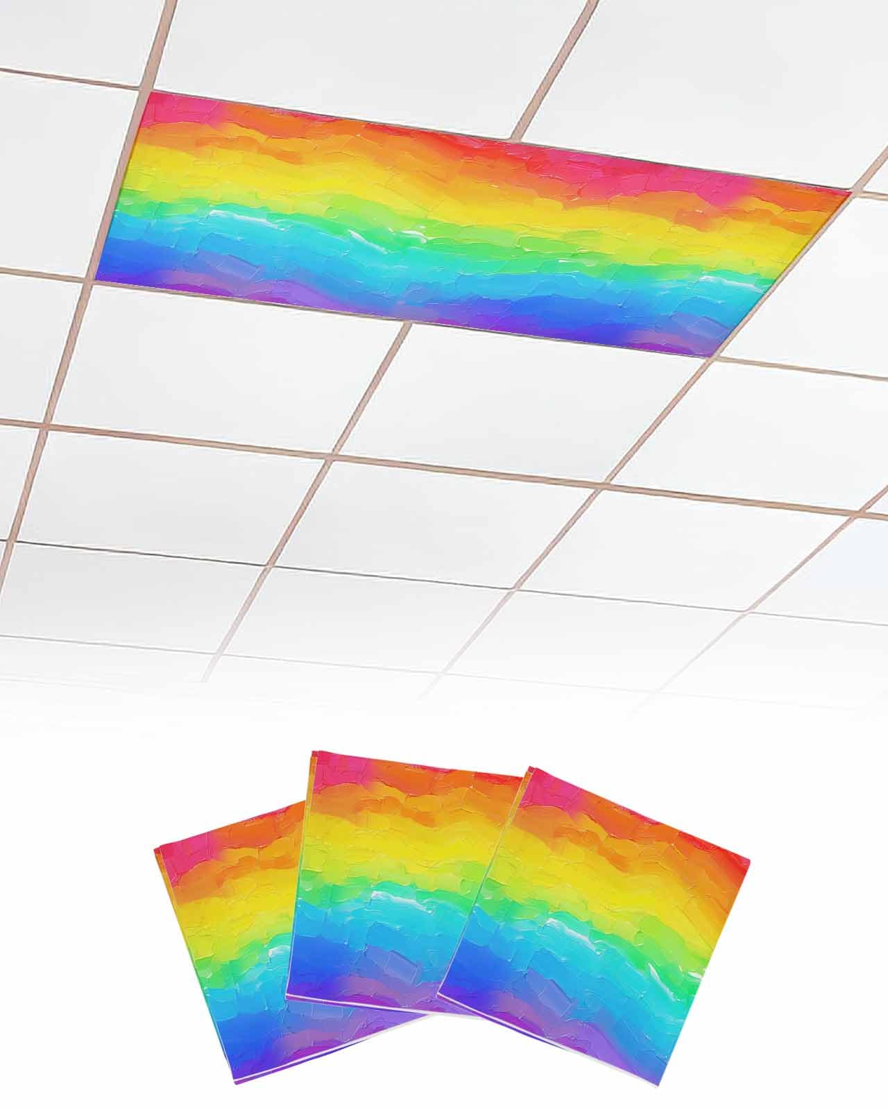 3PCS Fluorescent Light Covers with 10 Magnets - Rainbow LGBT Pride Flag Design Oil Painting Print, Ceiling Light Fixture Panels for Glare Reduction in Home, Office, Bar, or Event Decor