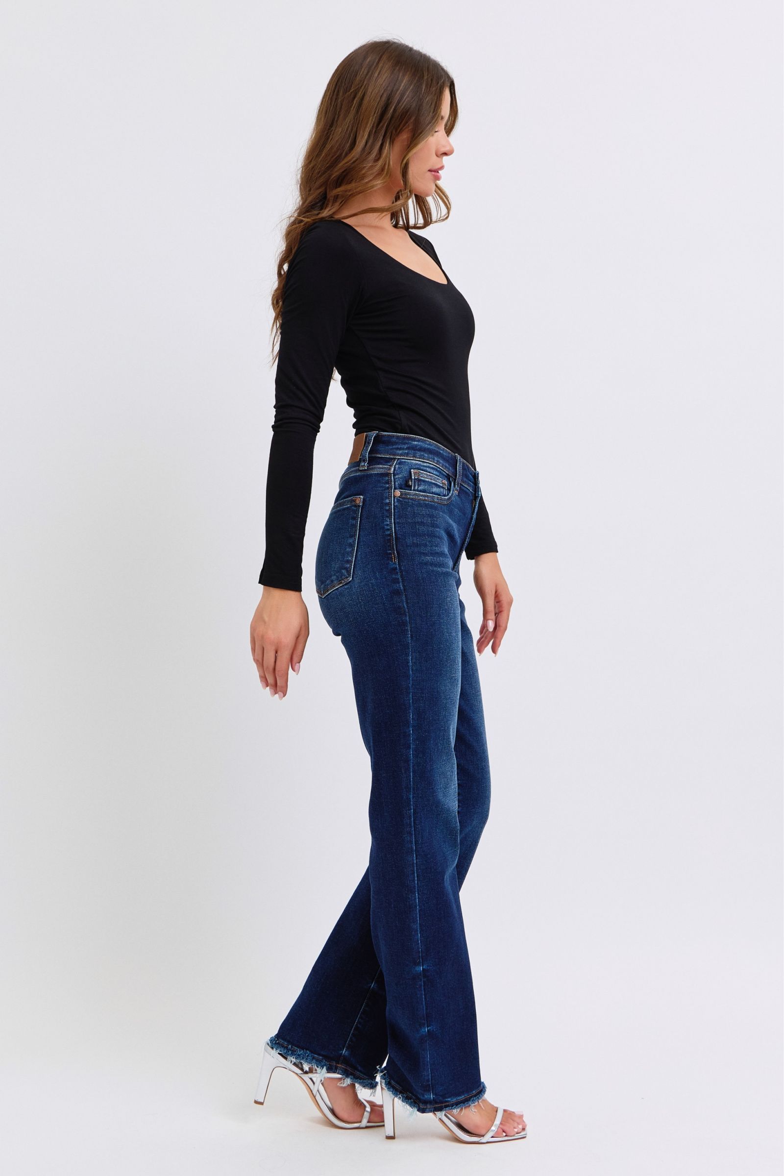 Judy Blue Women's Full Size Raw Hem Straight Leg Jeans - High Waist Denim Pants for Casual Wear & Everyday Outfits