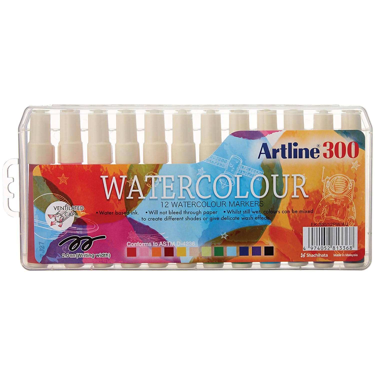 Premium Watercolor Markers Set - 12 Pack with Bullet Acrylic Fiber Tips for Artists & Students | Vibrant Assorted Colors | Perfect for Sketching, Bullet Journaling & Watercolor Painting