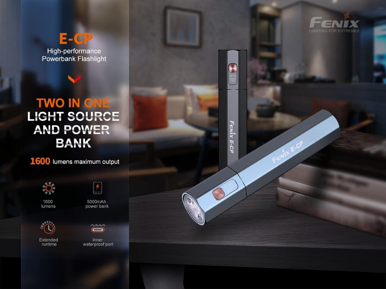Fenix E CP 1600 Lumen Rechargeable LED Flashlight with Power Bank - Perfect for Camping, Hiking, and Emergency Preparedness