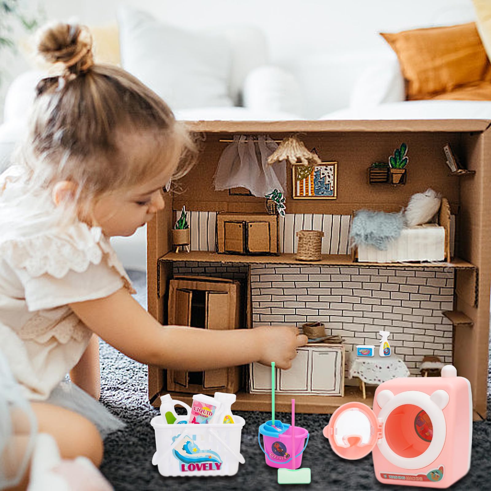 23-Piece Mini Dollhouse Cleaning Supplies Set - SOTOGO Miniature Doll Accessories, Furniture & Decor for Pretend Play | Perfect for Dollhouse Role Play & Kids' Imaginative Playtime