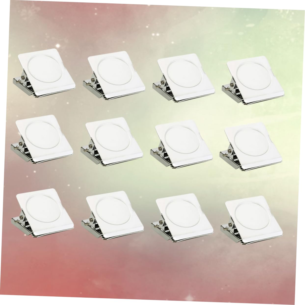 STOBOK 12pcs Stainless Steel Square Clips - Strong Metal Fridge Magnets for Office, Kitchen & Home Organization - Perfect for Photos, Notes & Recipes