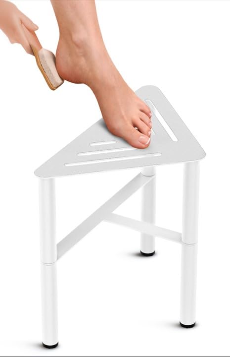 Non-Slip Metal Shower Stool for Elderly & Shaving - Waterproof Corner Foot Rest with Easy No-Tool Assembly - Perfect for Small Bathrooms & Shower Safety