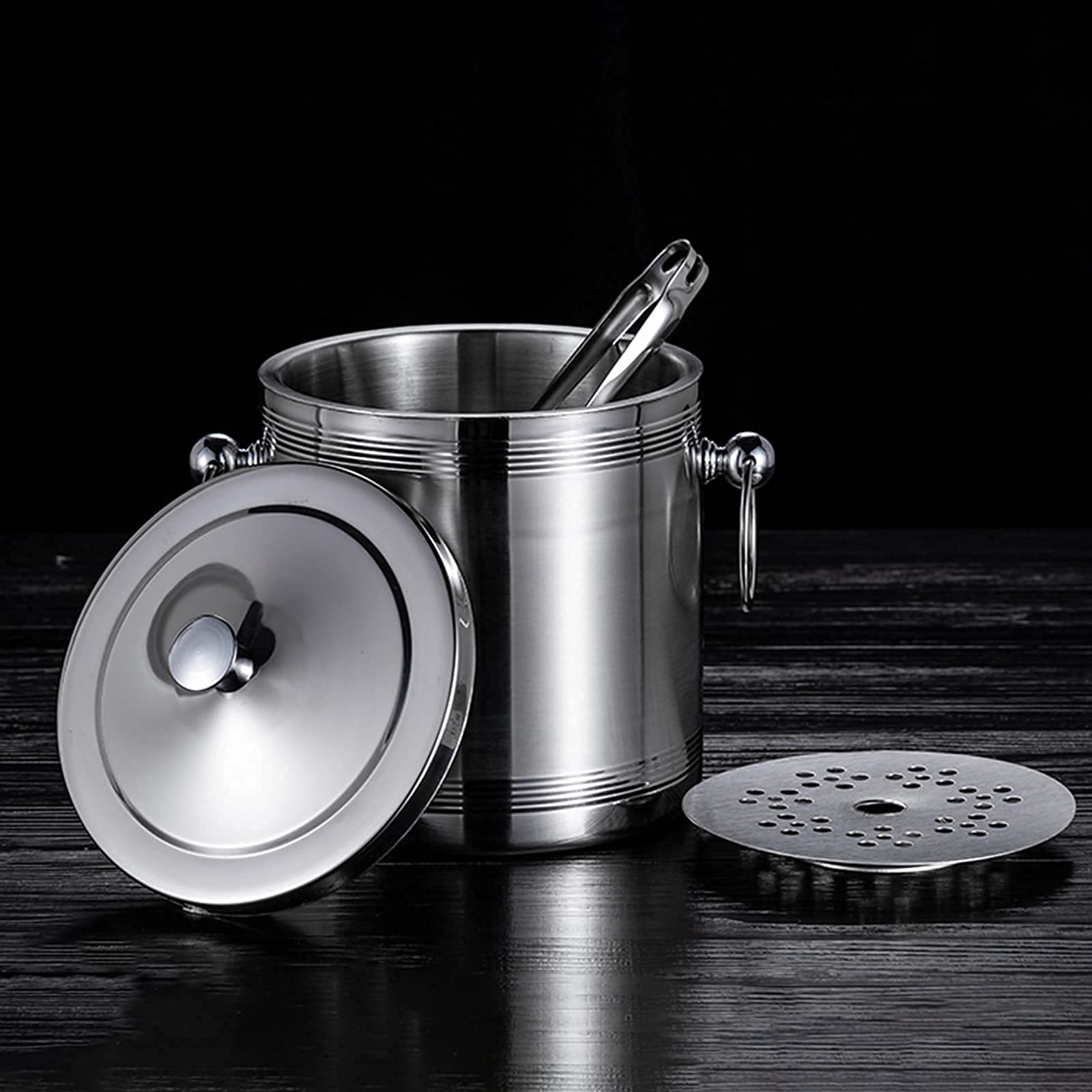 Premium Stainless Steel Double Wall Ice Bucket Set with Lid, Tongs & Strainer - 1L/1.4L/1.7L Capacity for Keeping Ice Cold & Dry - Perfect for Bars, Parties, Chilling Beer, Champagne & Wine - Ideal for Outdoor Gatherings, Home Entertaining & Restaurant Use