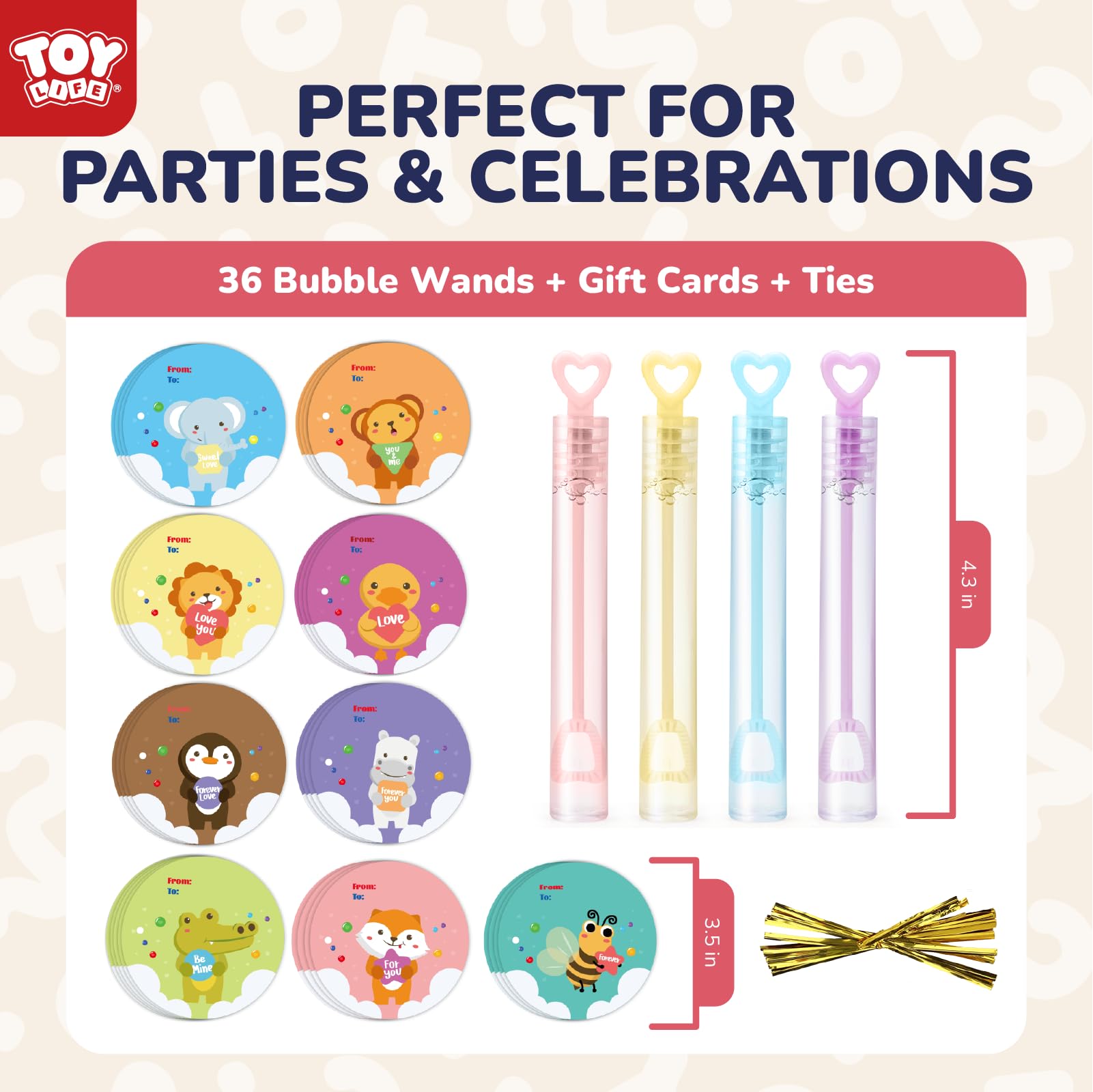TOY Life 36 Pcs Mini Bubble Wands Set - Bulk Valentines Party Favors for Kids, Classroom Supplies with Valentine's Day Cards - Perfect for School Gift Exchange, Birthday Goodie Bags & Classroom Rewards | Fun Outdoor Play, Summer Activities & Kids Party Favors