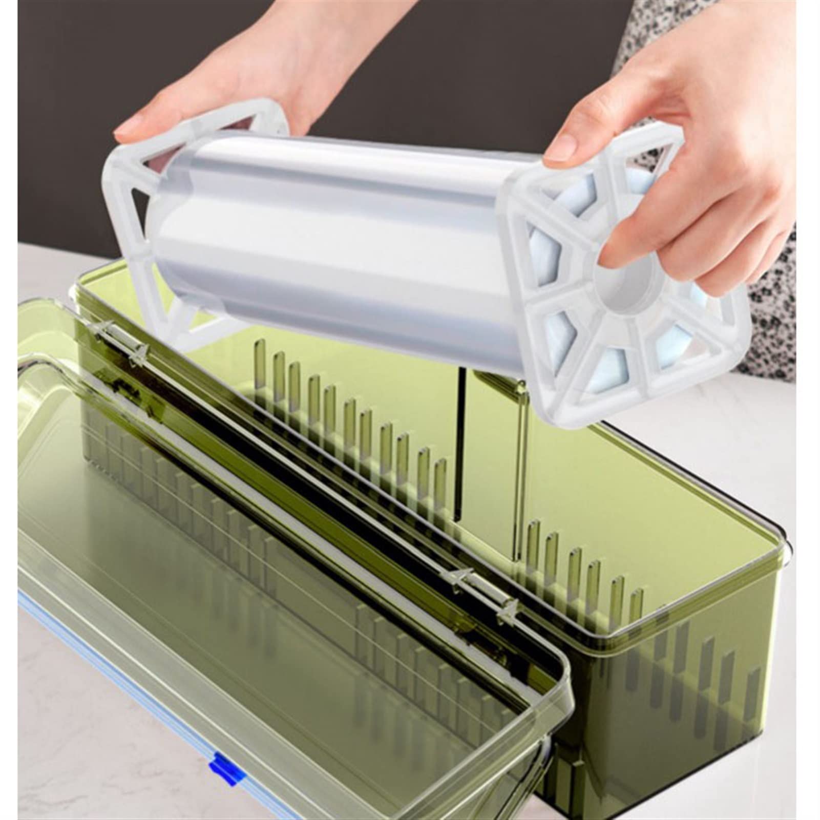 Multi-Function Kitchen Cling Film & Aluminum Foil Dispenser with Slide Cutter - Adjustable Refillable Plastic Wrap Cutter for Baking, Food Storage & Meal Prep - Perfect for Home Kitchen & Restaurant Use