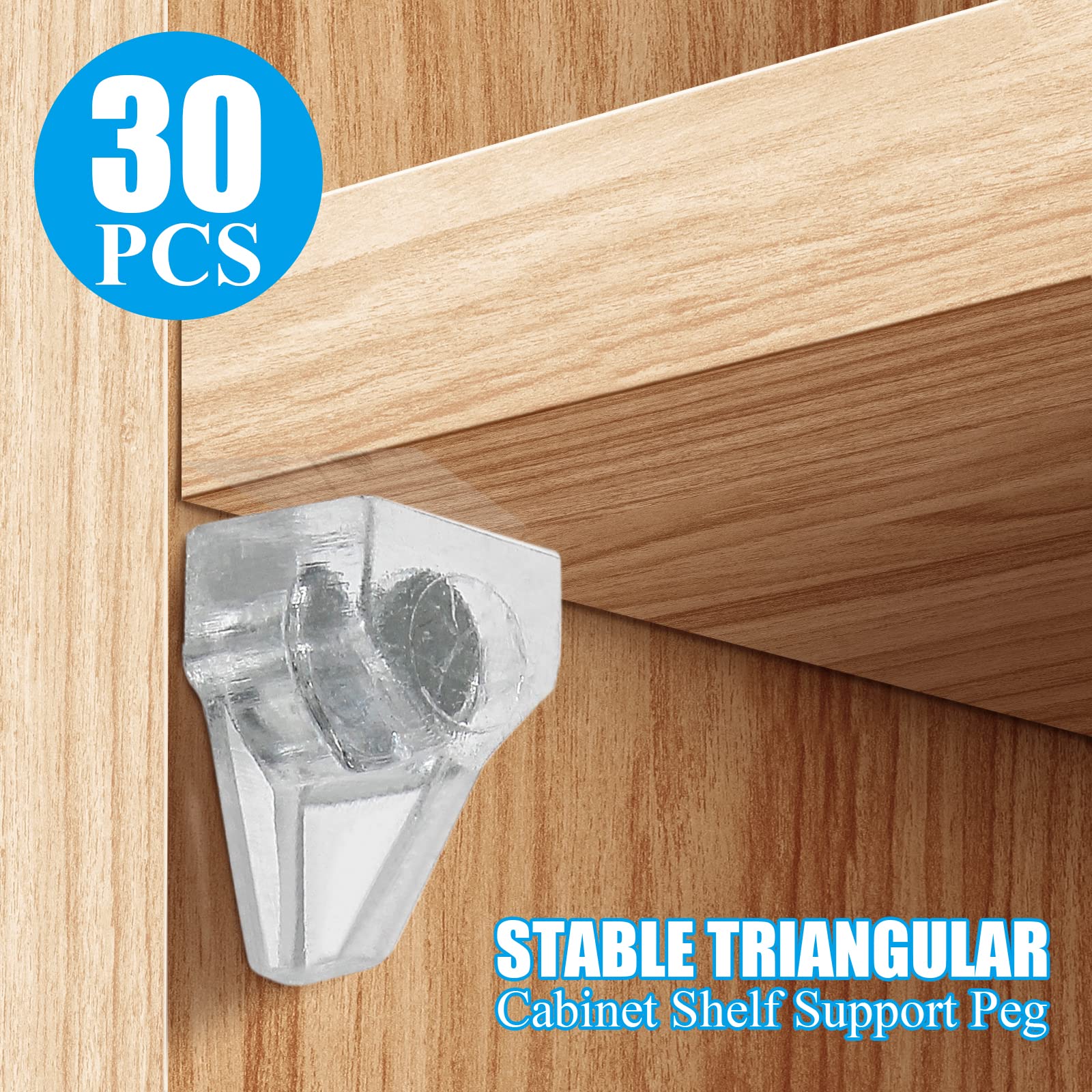 30pcs 1/8 Inch (3mm) Clear Plastic Shelf Support Pegs - Cabinet Shelf Pins, Furniture Shelf Supports for Closet, Kitchen & Bookshelves - Easy Installation & Space Saving Organizer